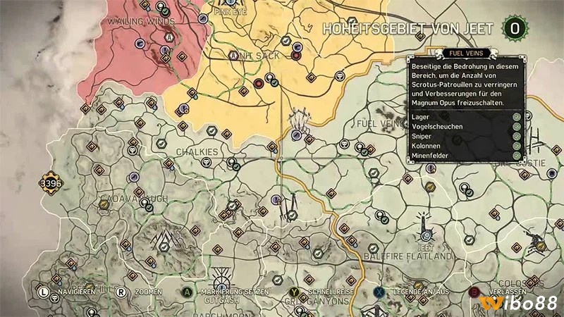 Bản đồ của game Mad Max được chia thành 5 khu vực chính