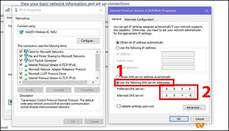 Thay đổi DNS: 8.8.8.8